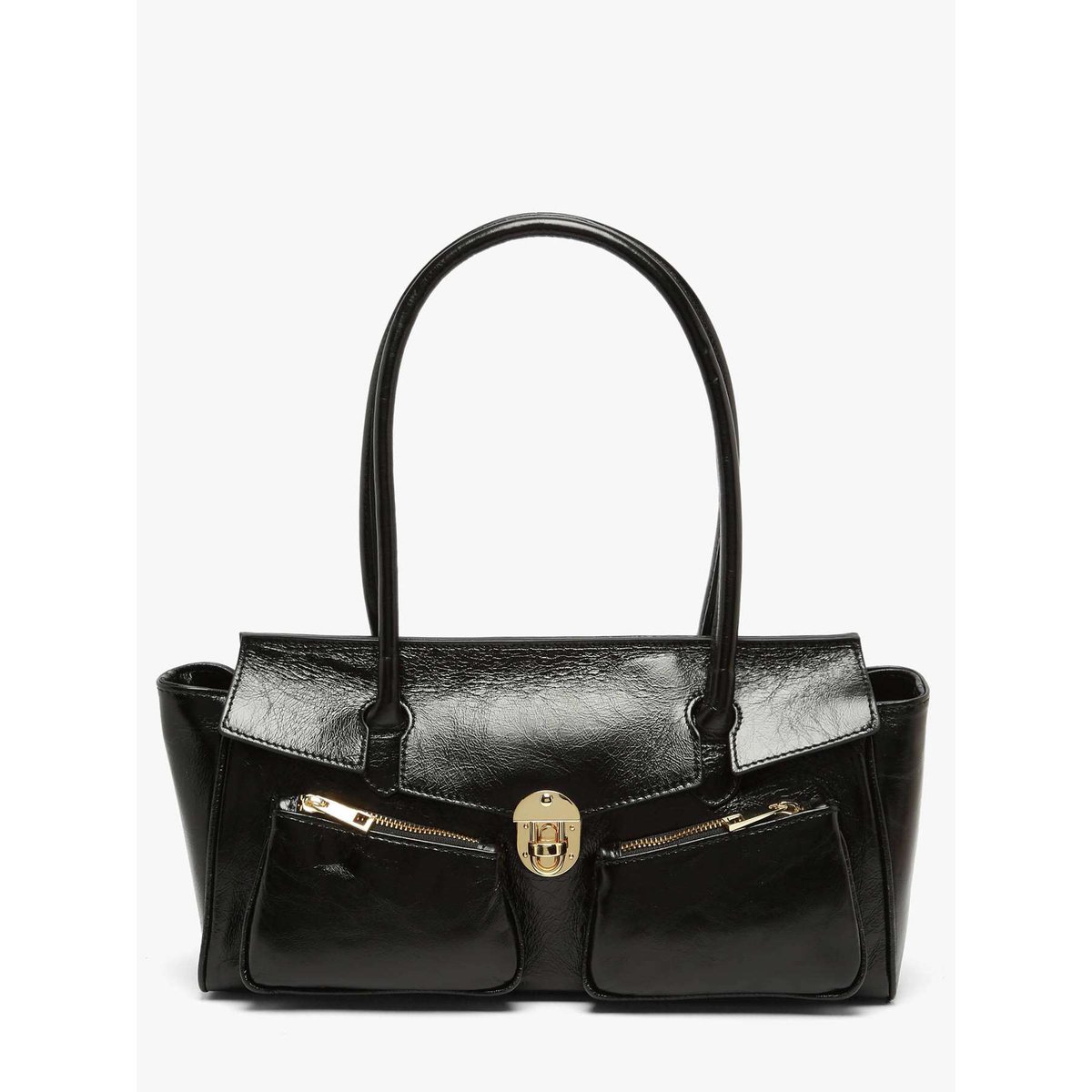 Baguette Shiny sauvage cuir nero, MILANO