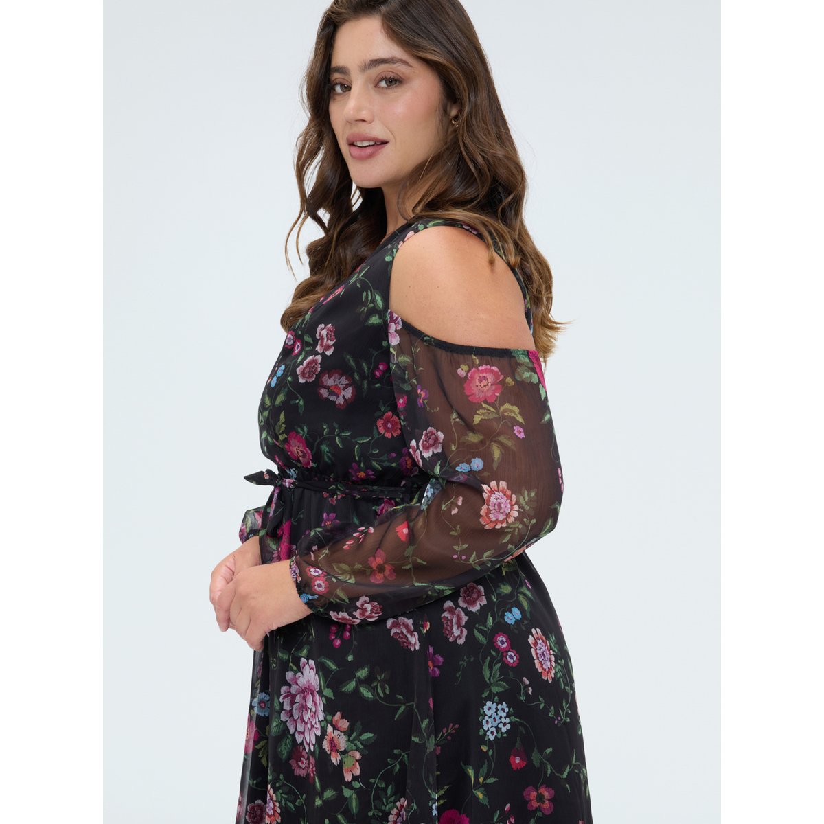 Robe Dream imprimé fleurs et découpes noir, FIORELLA RUBINO