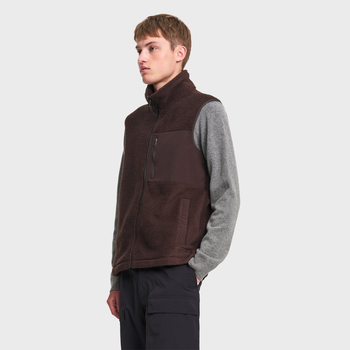 Gilet sherpa recyclé col montant zippé T-KIT chocolat, AIGLE