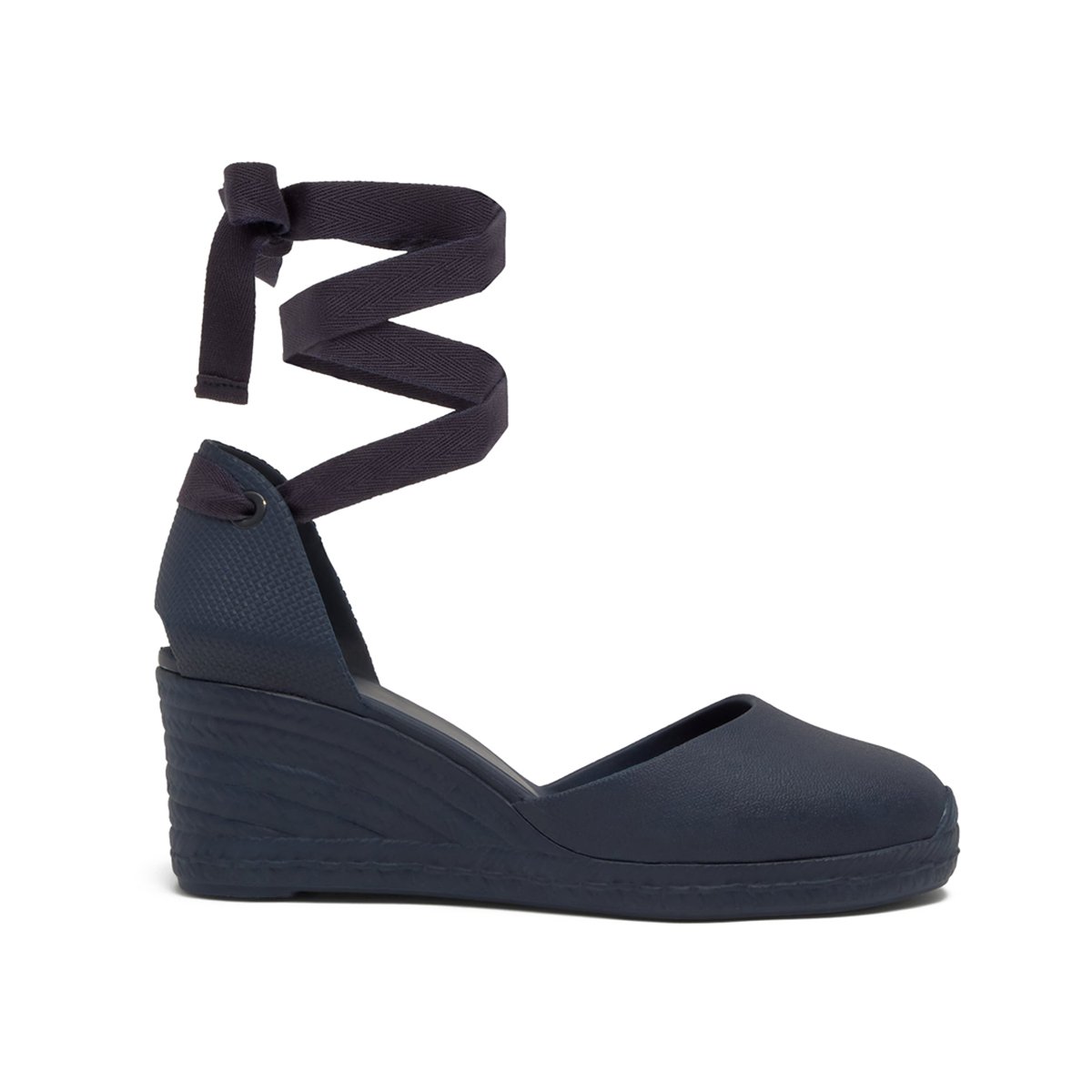 Espadrilles compensées avec rubans en coton biologique CAREEN PLATFORM bleu nuit, CASTANER