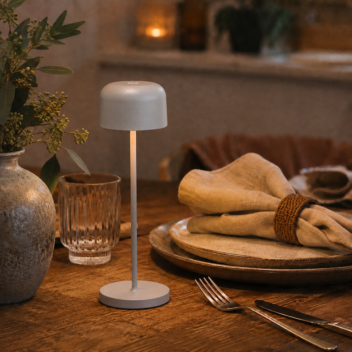 Lampe à poser LED sans fil rechargeable H 20 cm, métal, ELISA gris clair, ALTASSINA