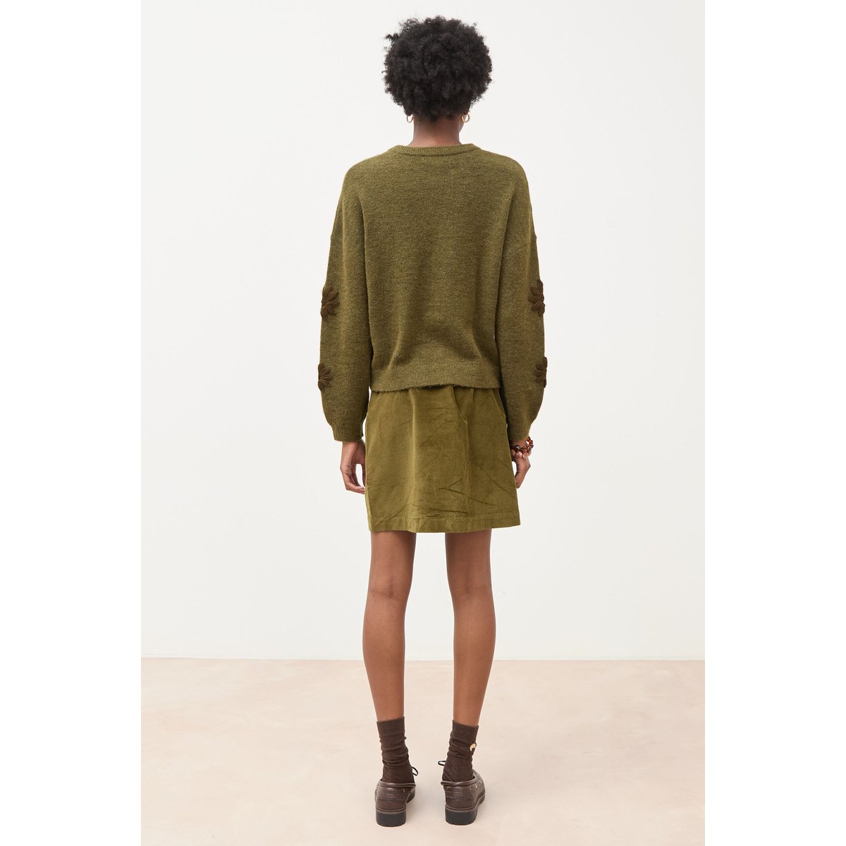 Pull manches longues col rond vert olive, BONOBO