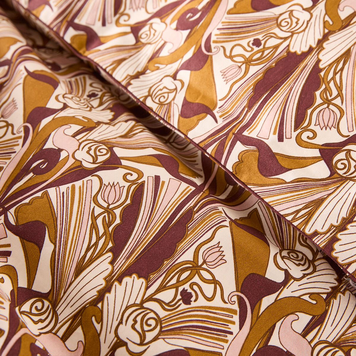 Copripiumino in percalle di cotone, stampa palmette, ILIMI bronzo/rosa/bordeaux, LA REDOUTE INTERIEURS