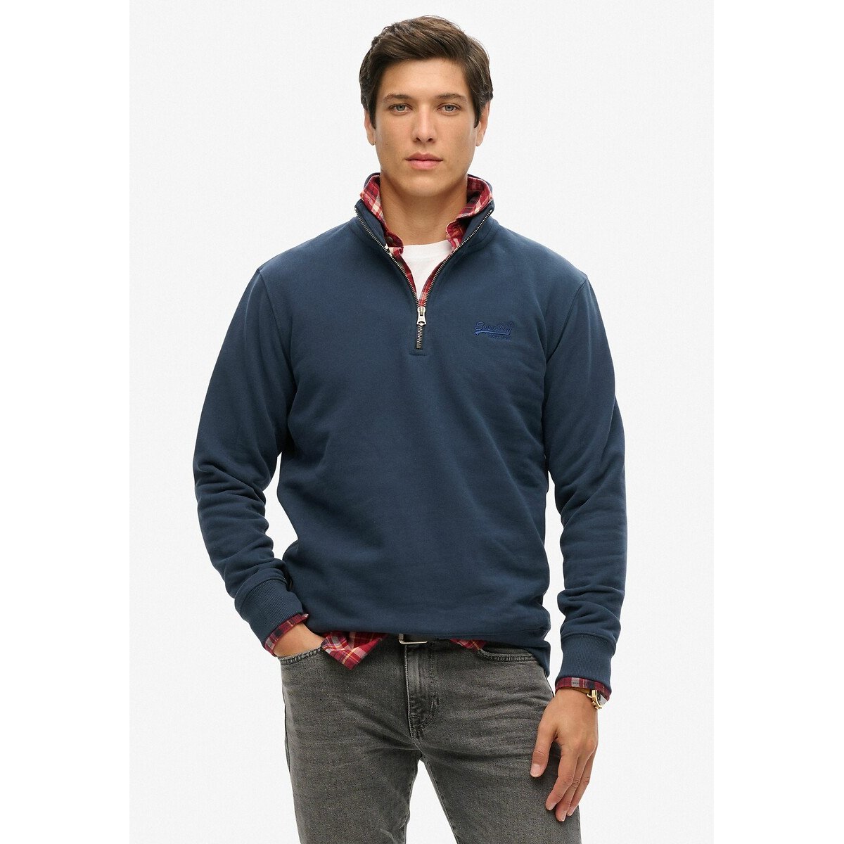 Sweat col montant bleu foncé, SUPERDRY