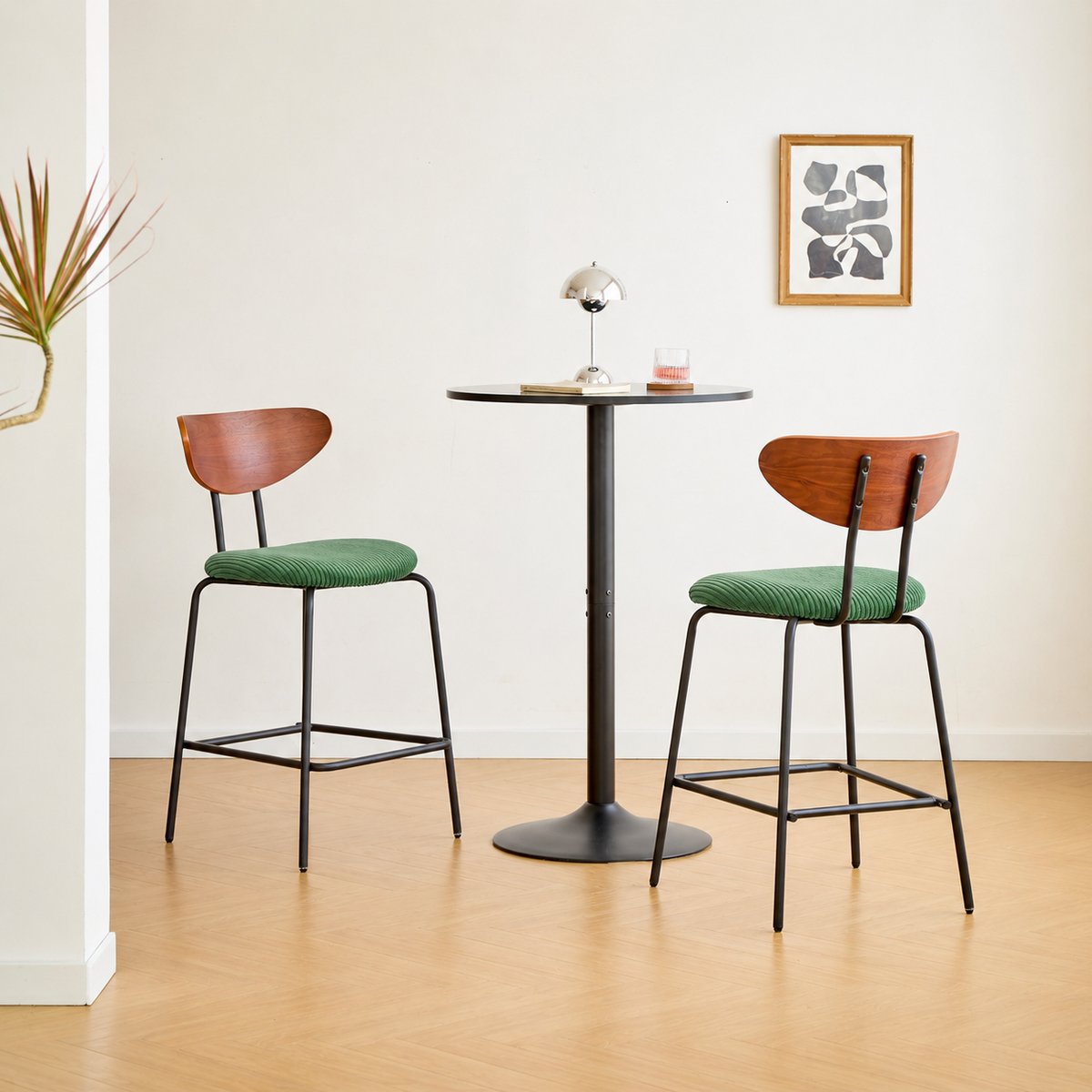 Lot de 2 tabourets de bar en métal et bois, NIBE vert, NORDLYS