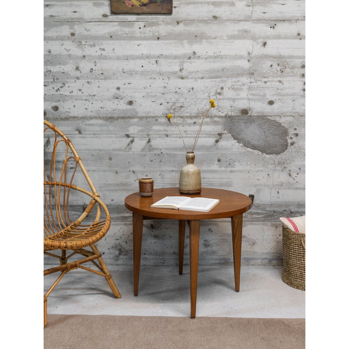 Table basse ronde en bois Donna N°970 - Bon état bois foncé, DEBONGOUT