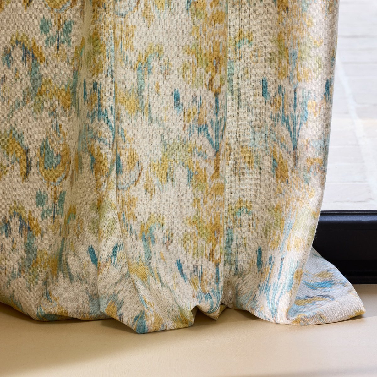 Rideau À Galon Fronceur en Motif ikat imprimé SHINTA naturel et jaune, MADURA