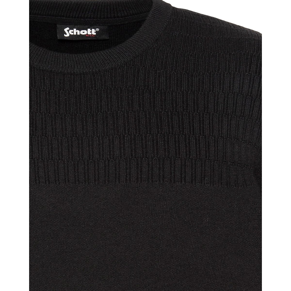 Pull col rond en maille fine noir, SCHOTT