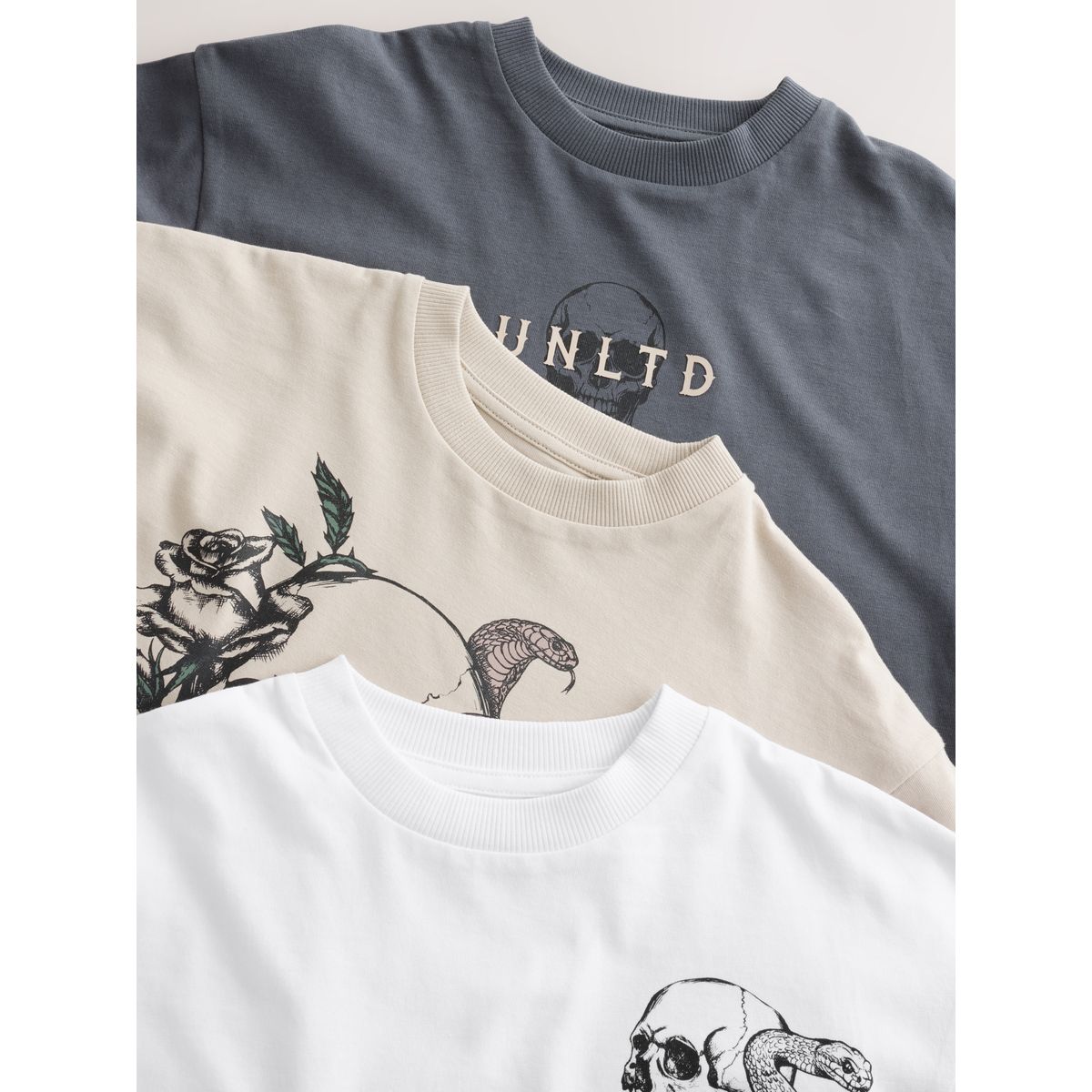 T-shirt décontracté à motif, lot de 3 gris/blanc/ciment, NEXT