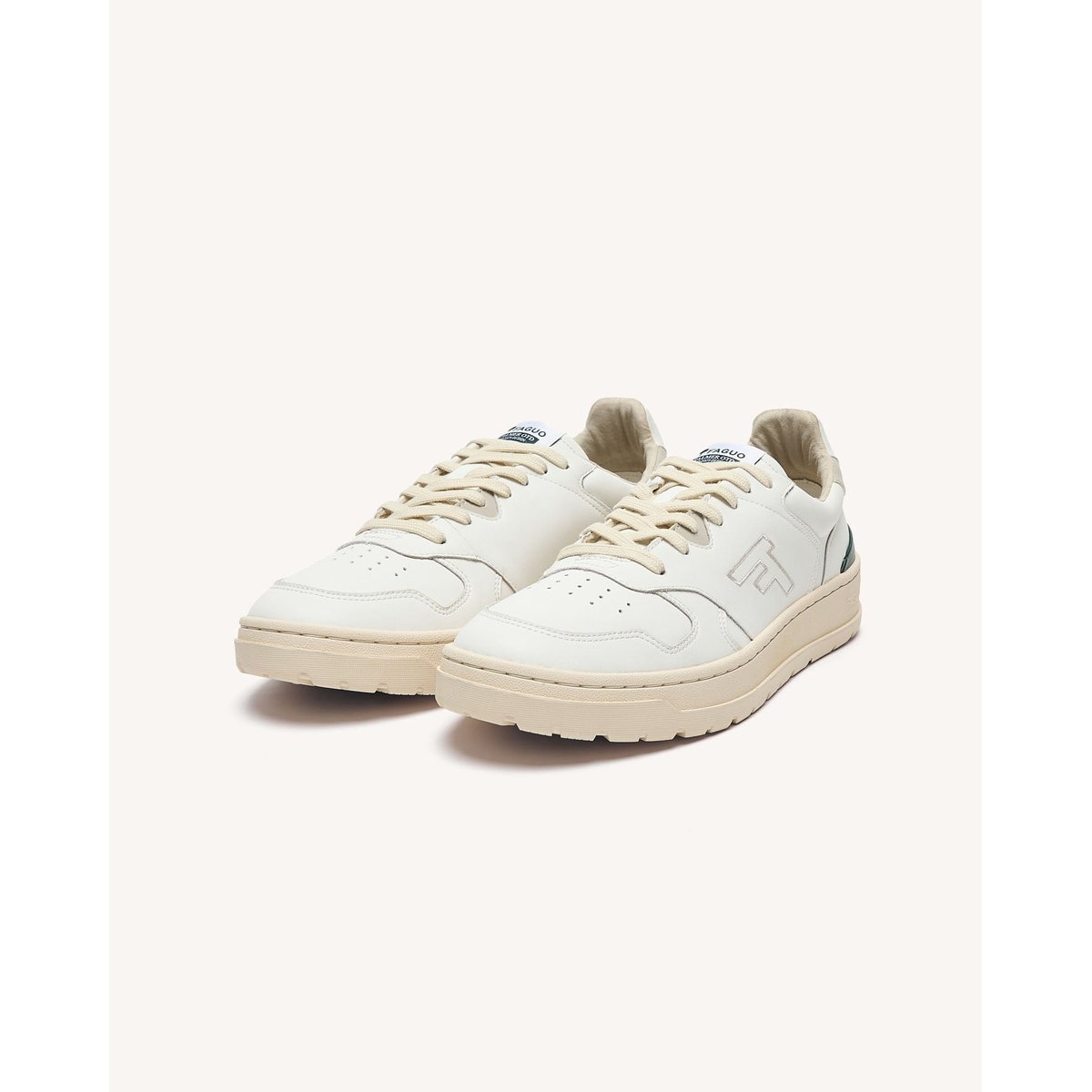 Baskets basses en cuir blanc et vert, FAGUO
