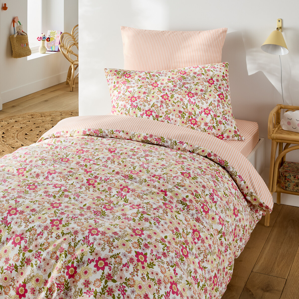 Funda de almohada para cama infantil, de franela, estampado de flores, MEREDITH crudo/rosa, LA REDOUTE INTERIEURS