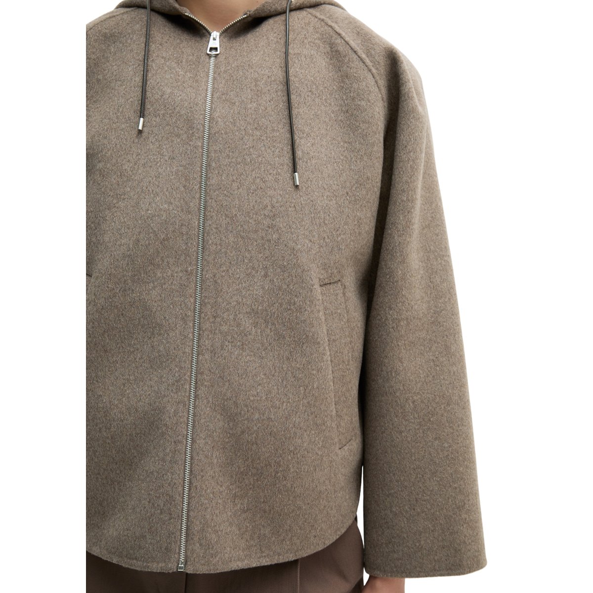 Veste à capuche en laine relaxed en double face mélangée de haute qualité beige, MARC O'POLO