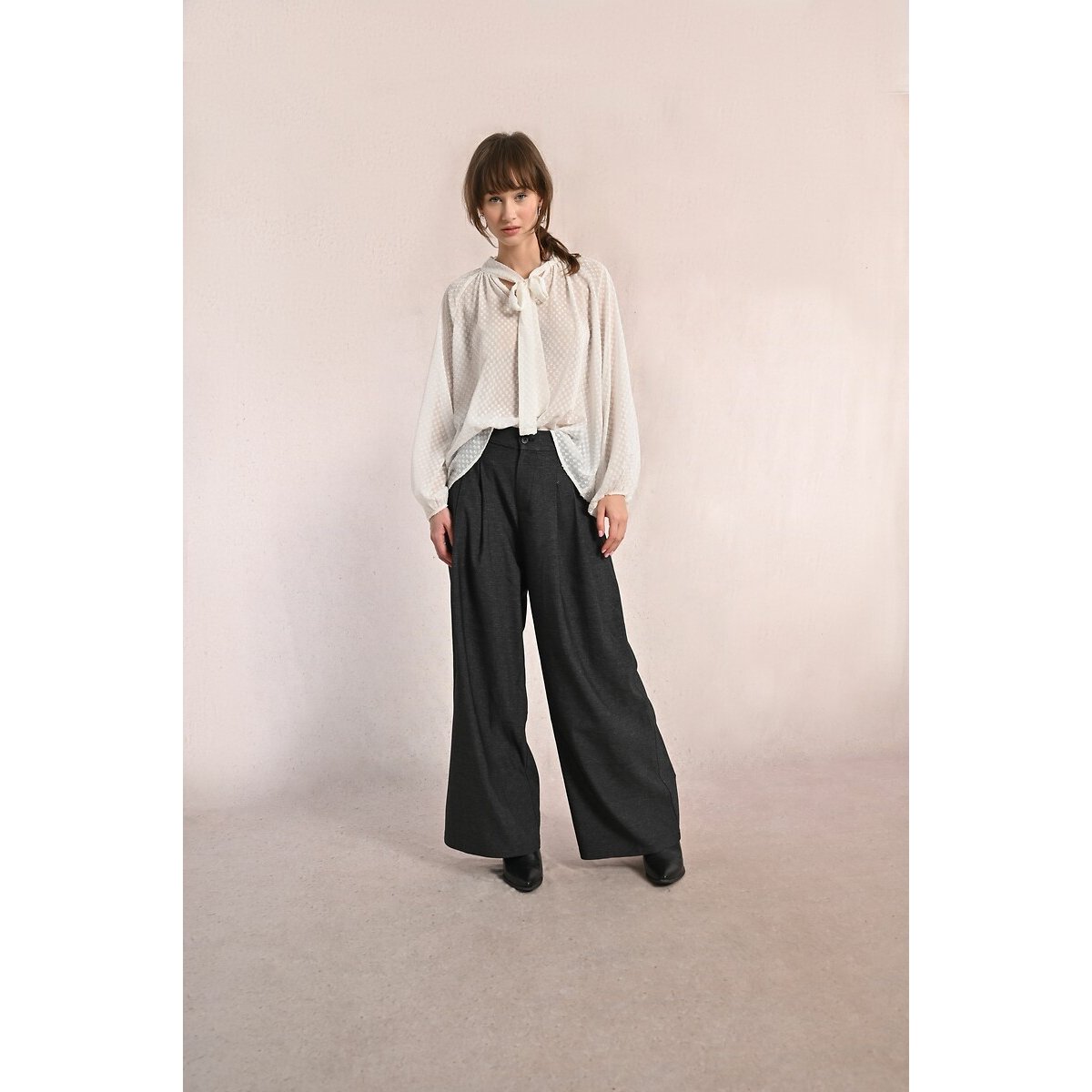 Wide Leg Trousers with High Waist grey, MOLLY BRACKEN