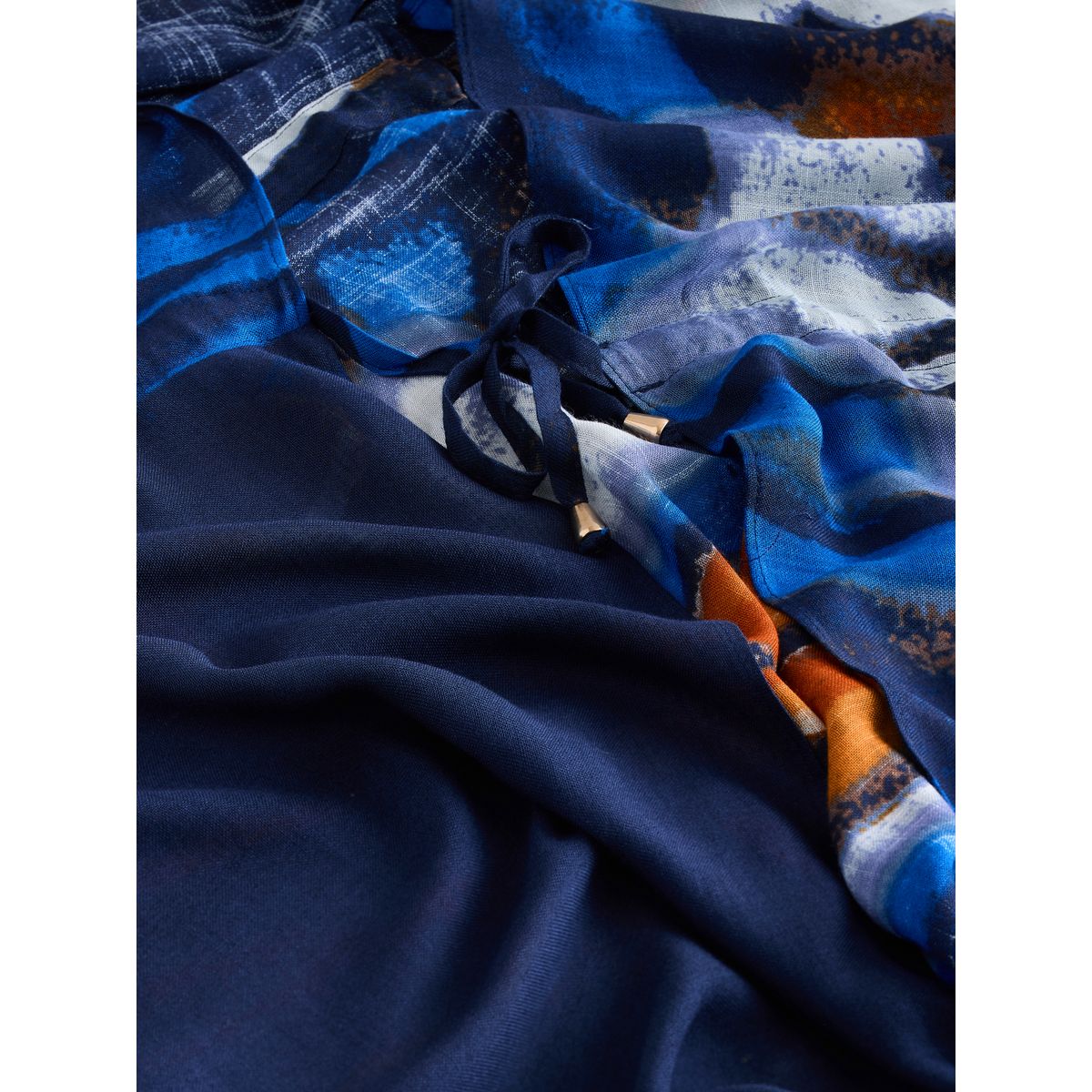 Caftan long à nouer la taille bleu marine, NEXT