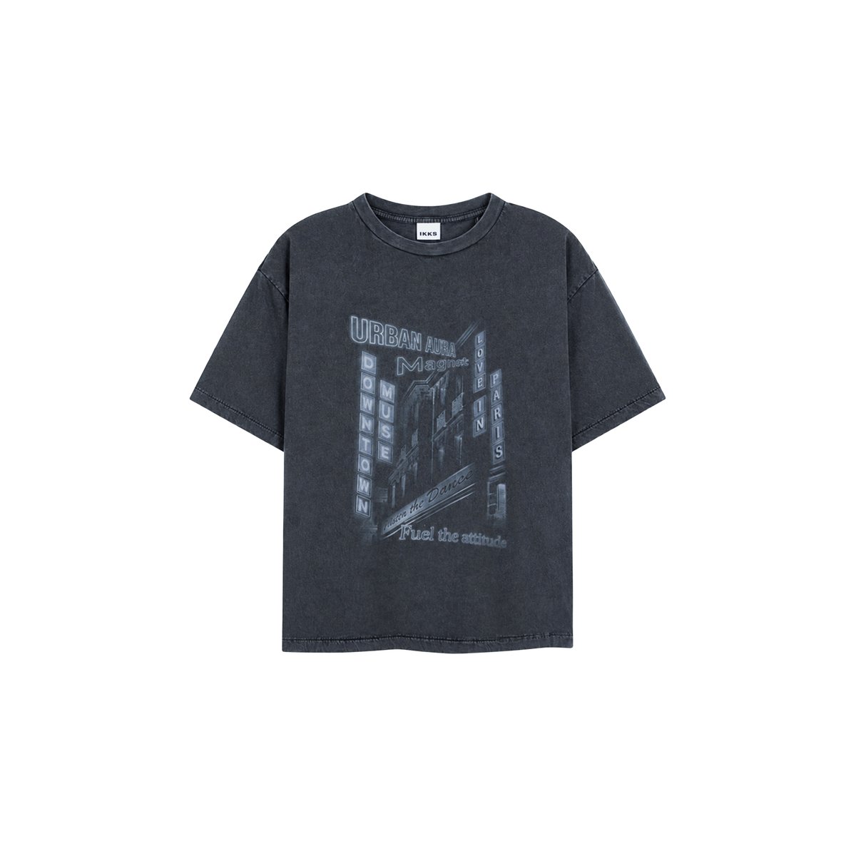Tee-shirt visuel immeubles et messages gris anthracite, IKKS