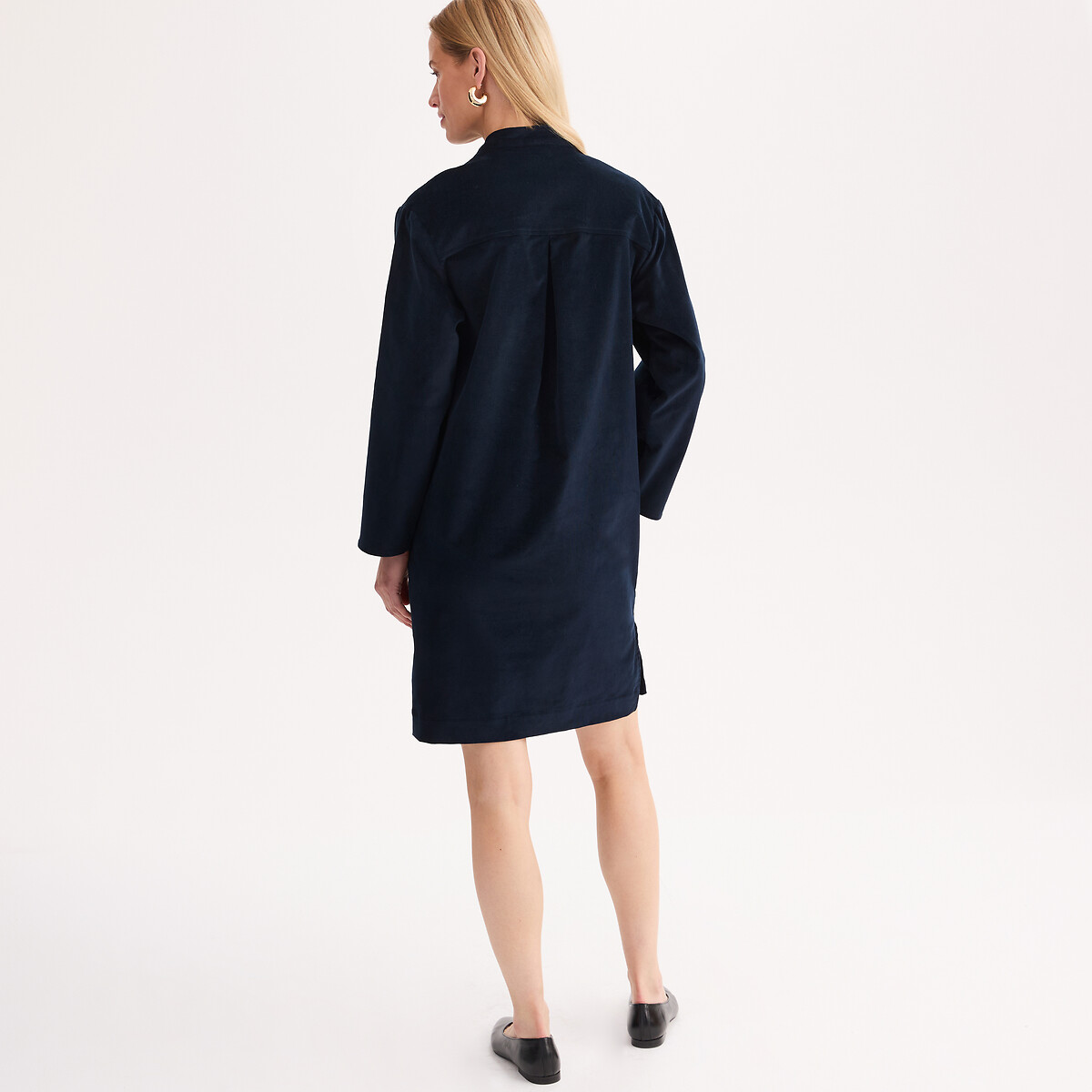 Robe droite, mi-longue, en velours marine, ANNE WEYBURN