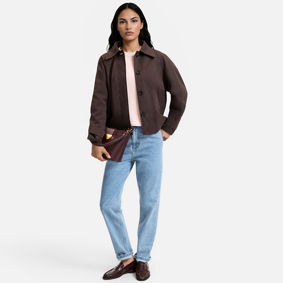 Trench court à capuche foulard amovible marron chocolat, LA REDOUTE COLLECTIONS