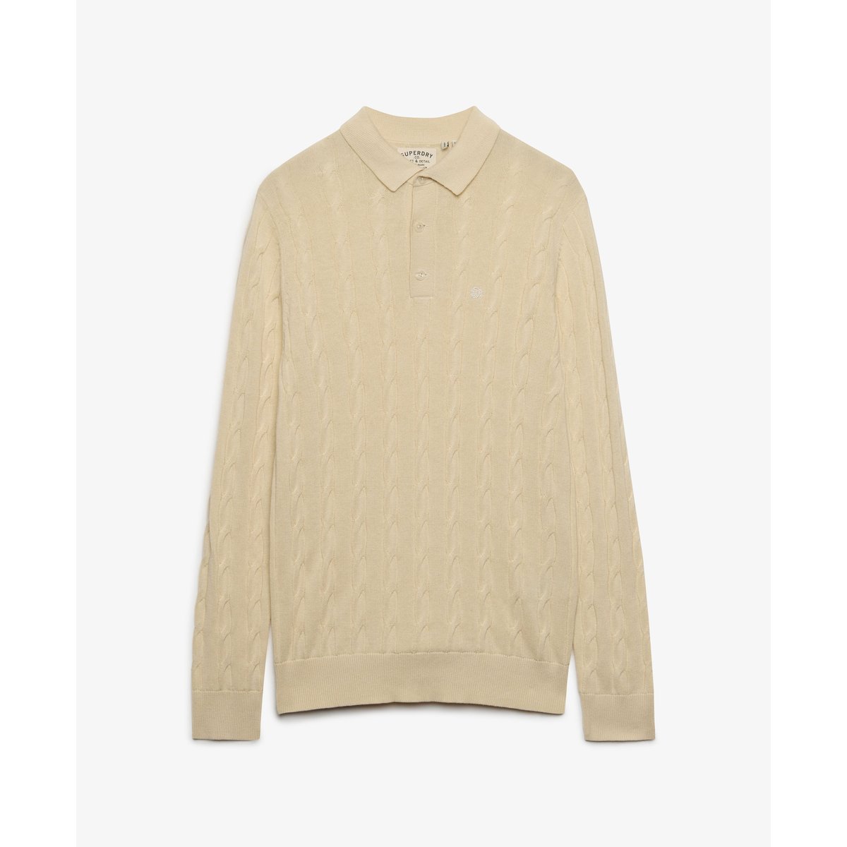 Polo Maille Torsadée Manches Longues Coupe Décontractée beige avoine, SUPERDRY