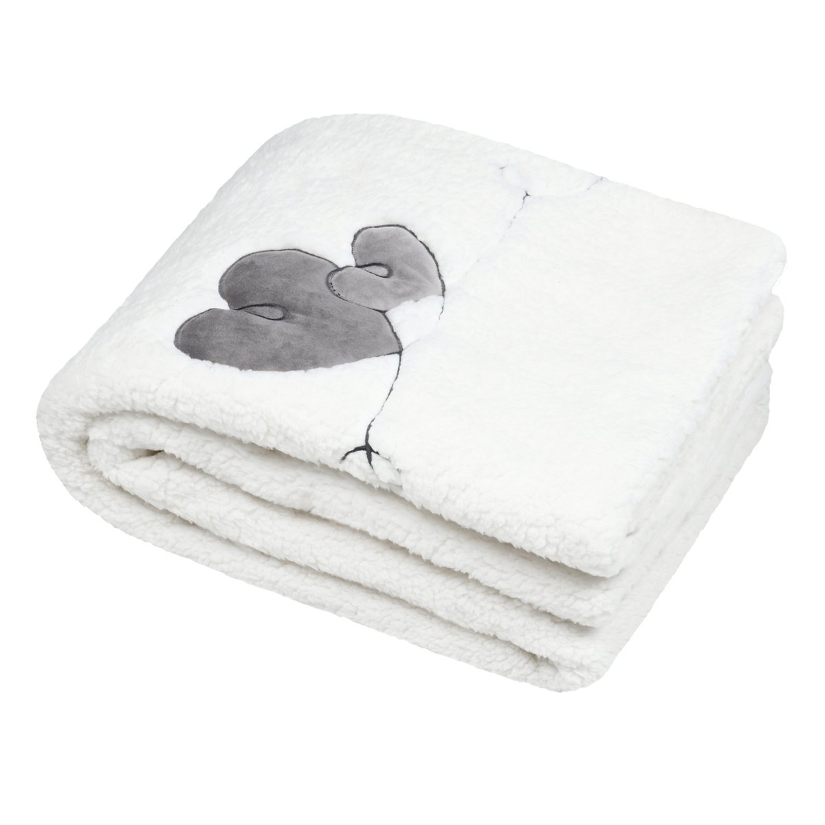 Plaid  - Effet peau de mouton avec motif cœur taupe, LOVELY CASA