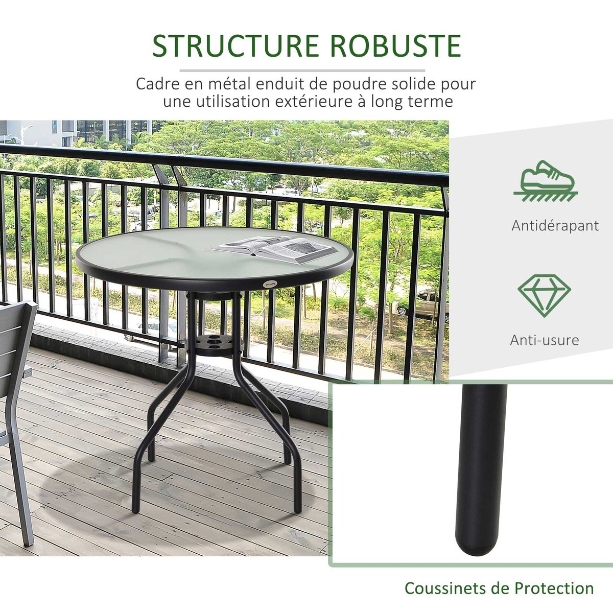 Table de jardin Acier Noir noir, OUTSUNNY