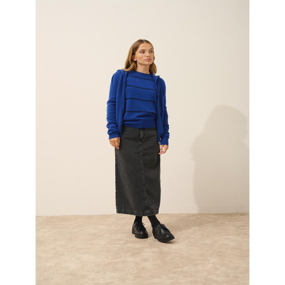 Gilet Zippé Capuche Outremer Debbie bleu foncé, JUST CASHMERE