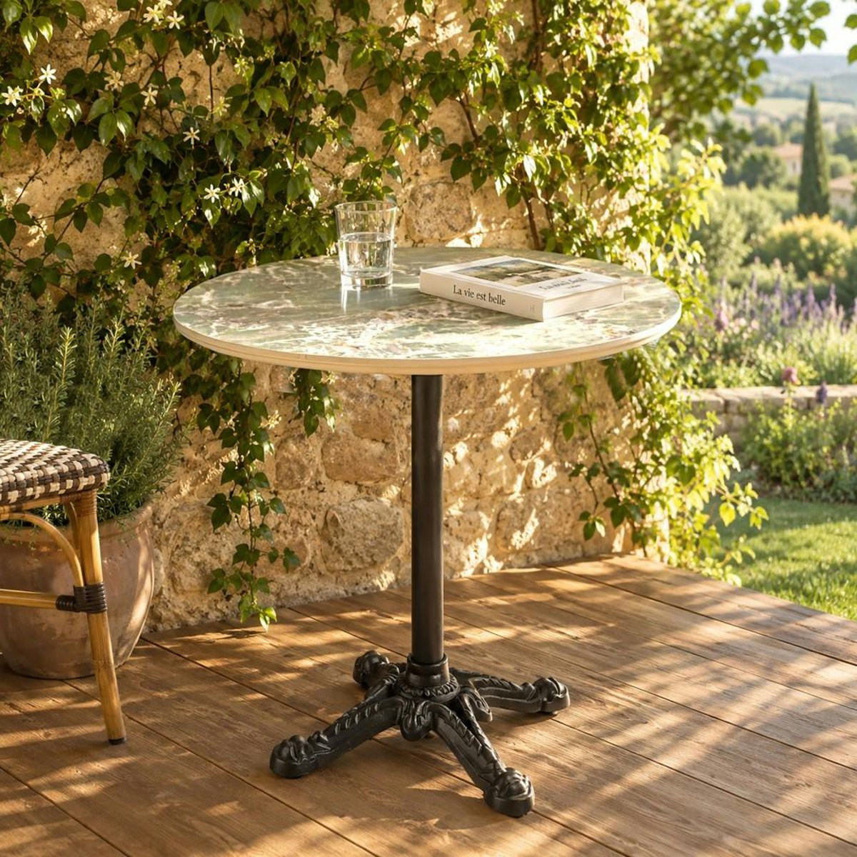 Table bistrot D70cm pliable en céramique marbré vert BELLUNE vert, PIER IMPORT