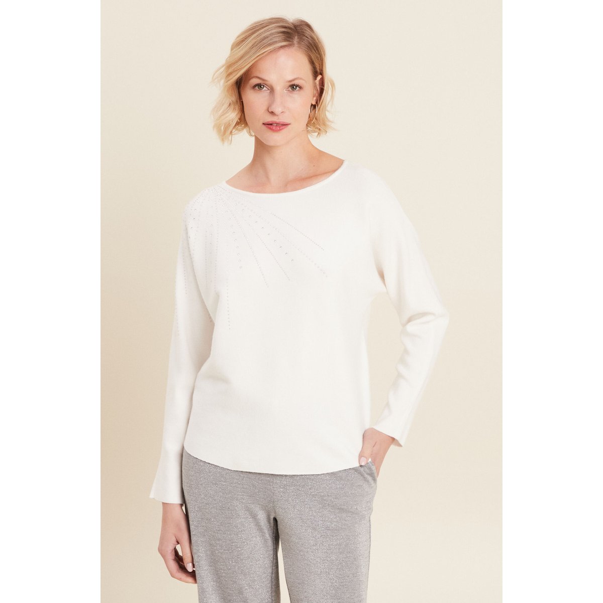 Pull manches longues strass ecru, BREAL