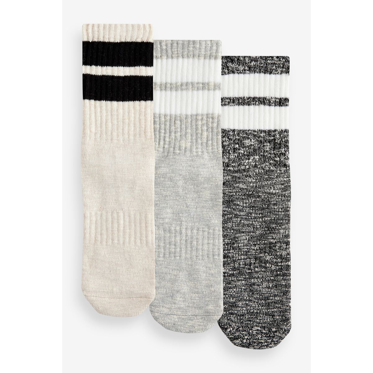 Socquettes côtelées sport à rayures, 3 paires noir/gris, NEXT