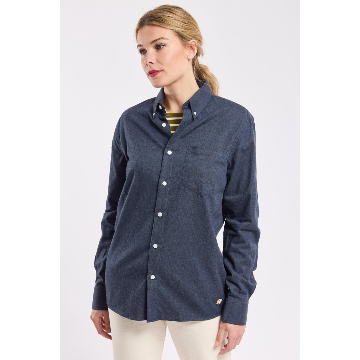 Chemise coupe droite en coton marine deep, ARMOR-LUX
