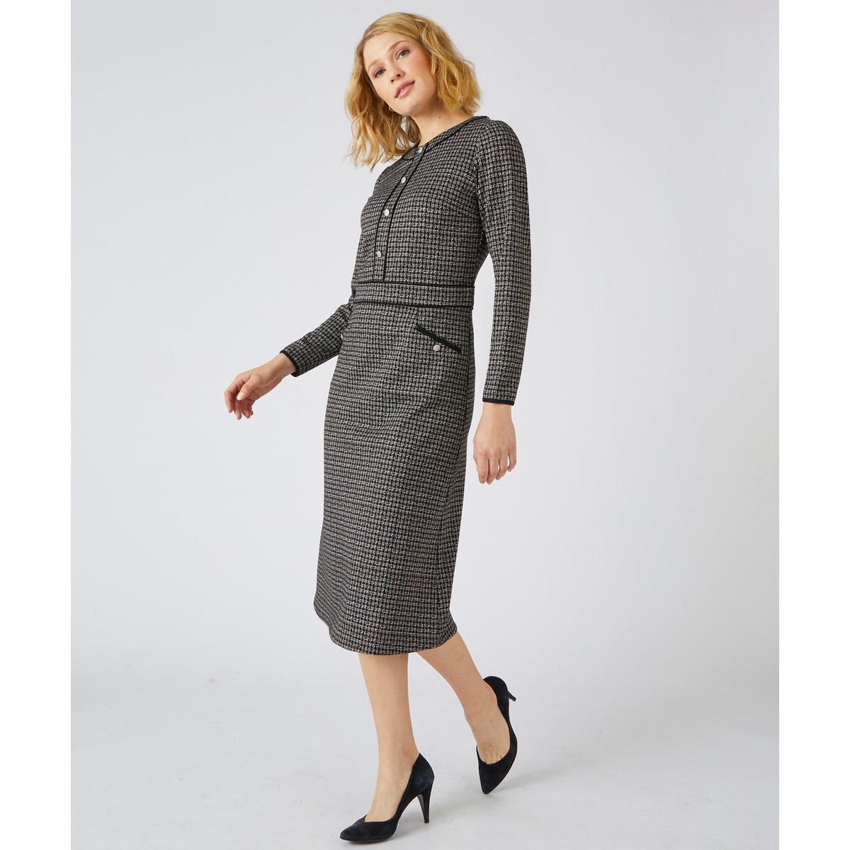 Robe maille jacquard détails unis noir graphqiue, DAMART