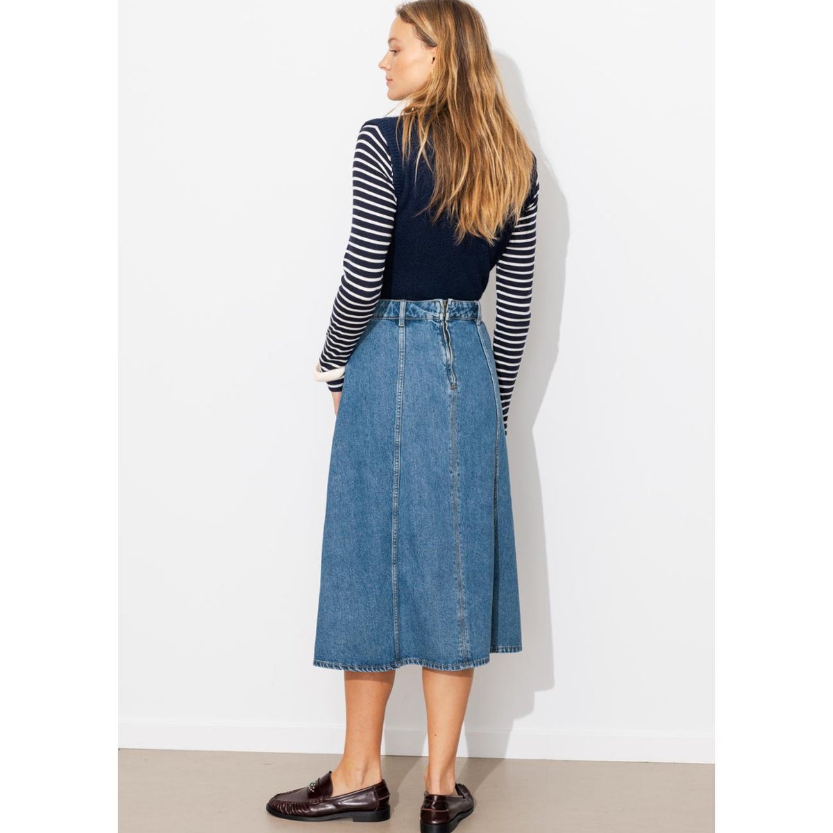 Jupe midi évasée en jean jean moyen, PROMOD