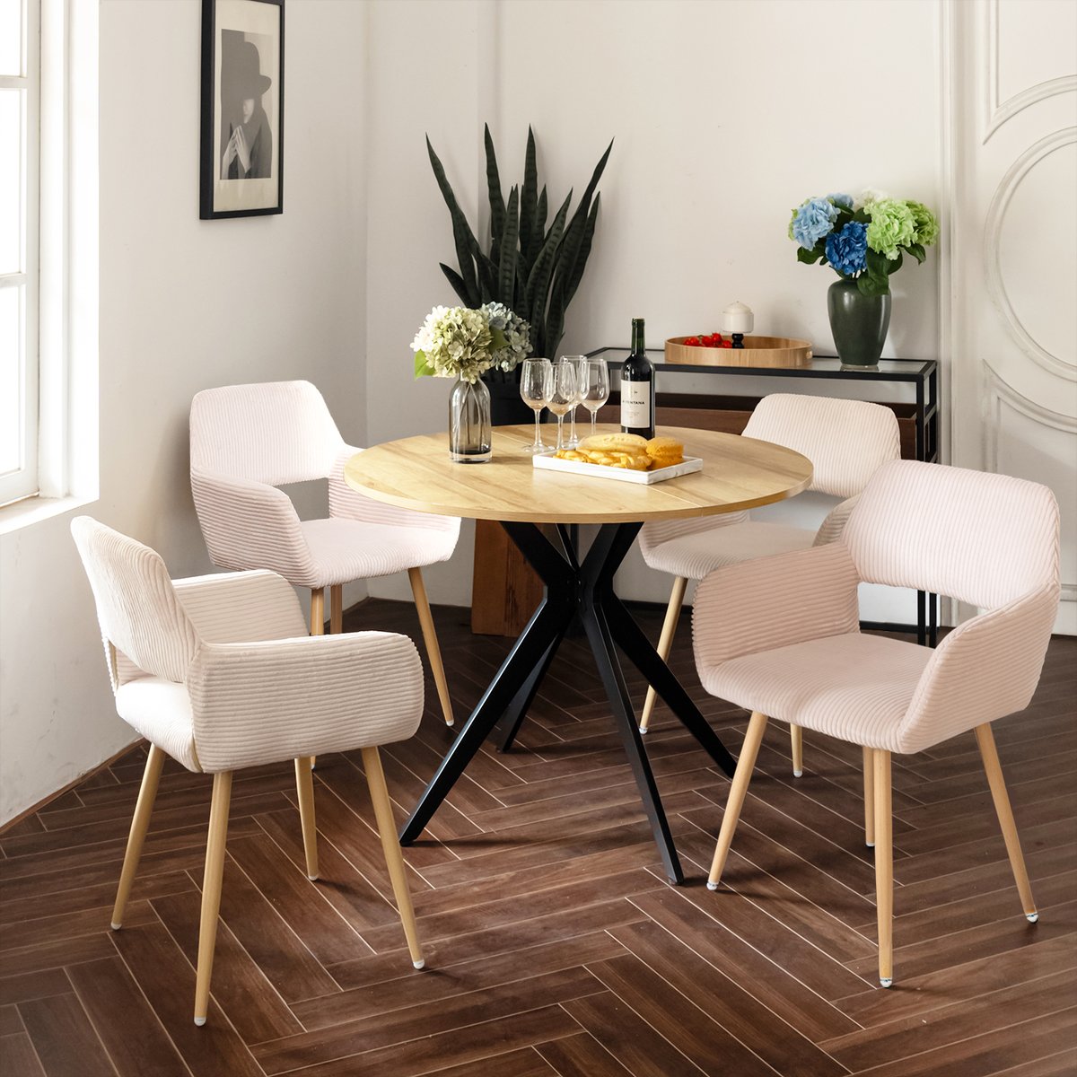 Lot de 4 chaises de salle à manger velours côtelé scandinave, CROMWELL beige, MEUBLES COSY