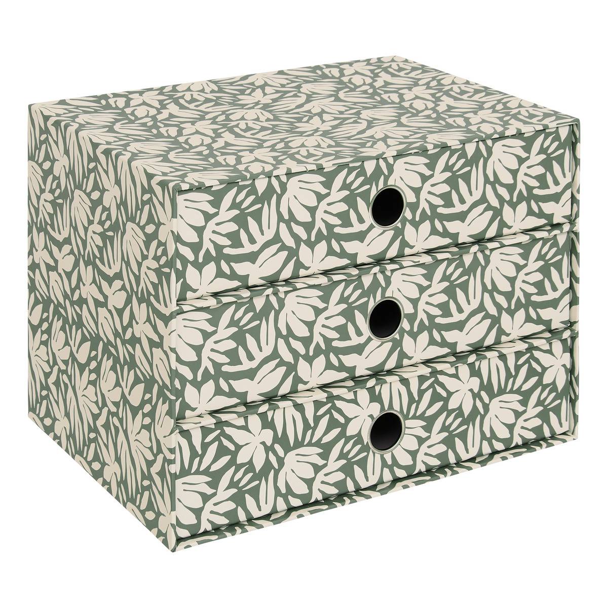 Tour rangement 3 tiroirs motif fleuri FLOREA vert laurier, 5FIVE SIMPLY SMART