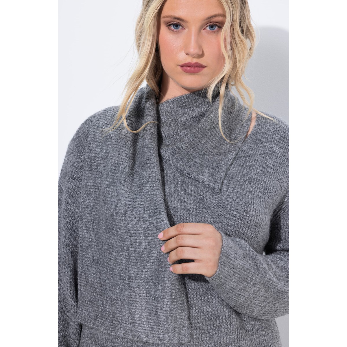 Pull en maille côtelée à manches longues gris béton, ULLA POPKEN
