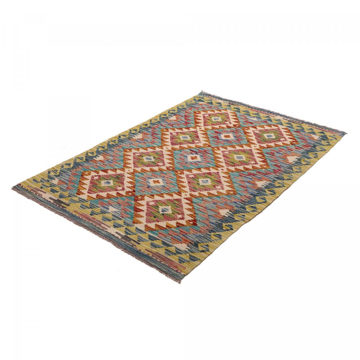 Tapis d'orient, motif géométrique authentique, tissé en laine, KILIM 6 multicolore, bleu, rouge, UN AMOUR DE TAPIS