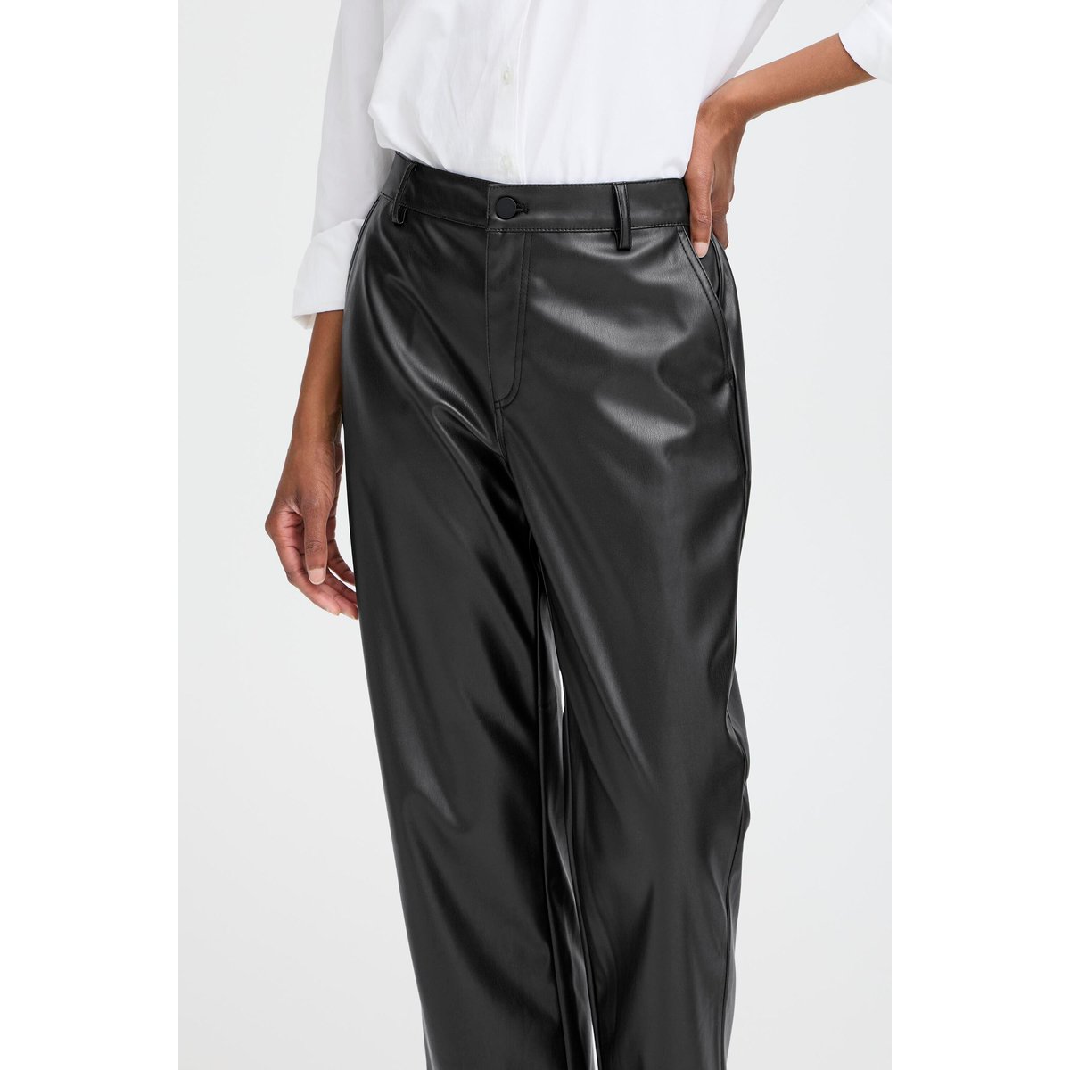 Pantalon imitation cuir, longueur cheville, coupe droite noir, B.YOUNG