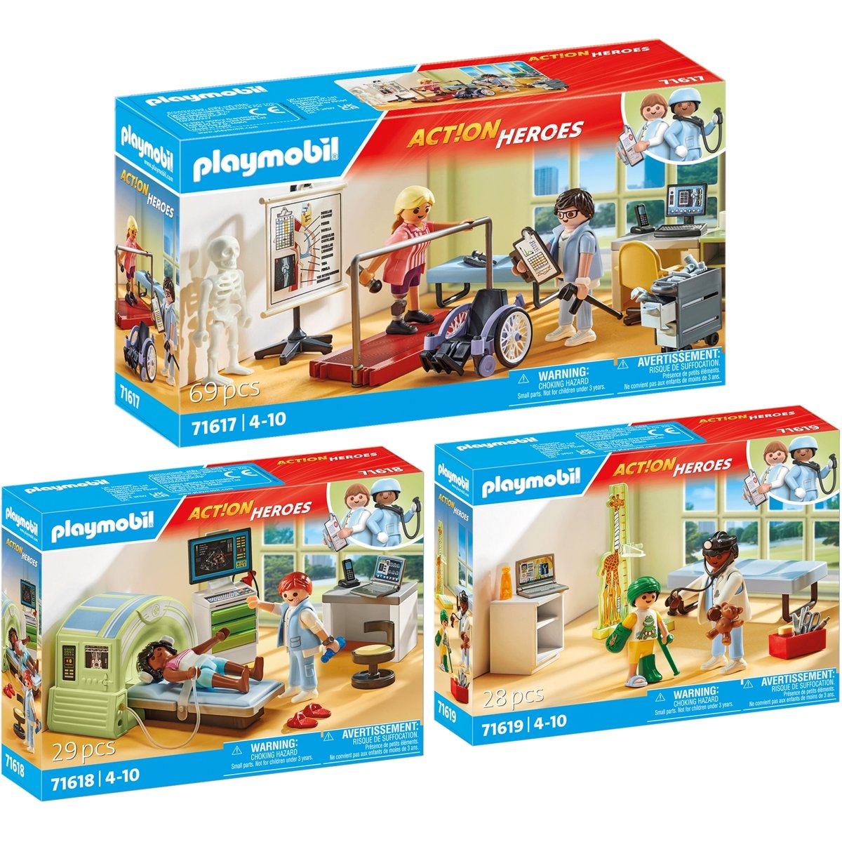 Set de 3 Playmobil set de 3 playmobil atelier de kinésithérapie + scanner médical, PLAYMOBIL