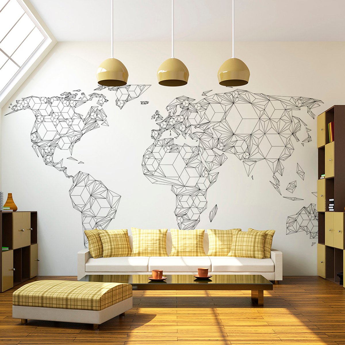 Papier peint intissé panoramique Carte du monde Map of the World - white solids noir, EDEN