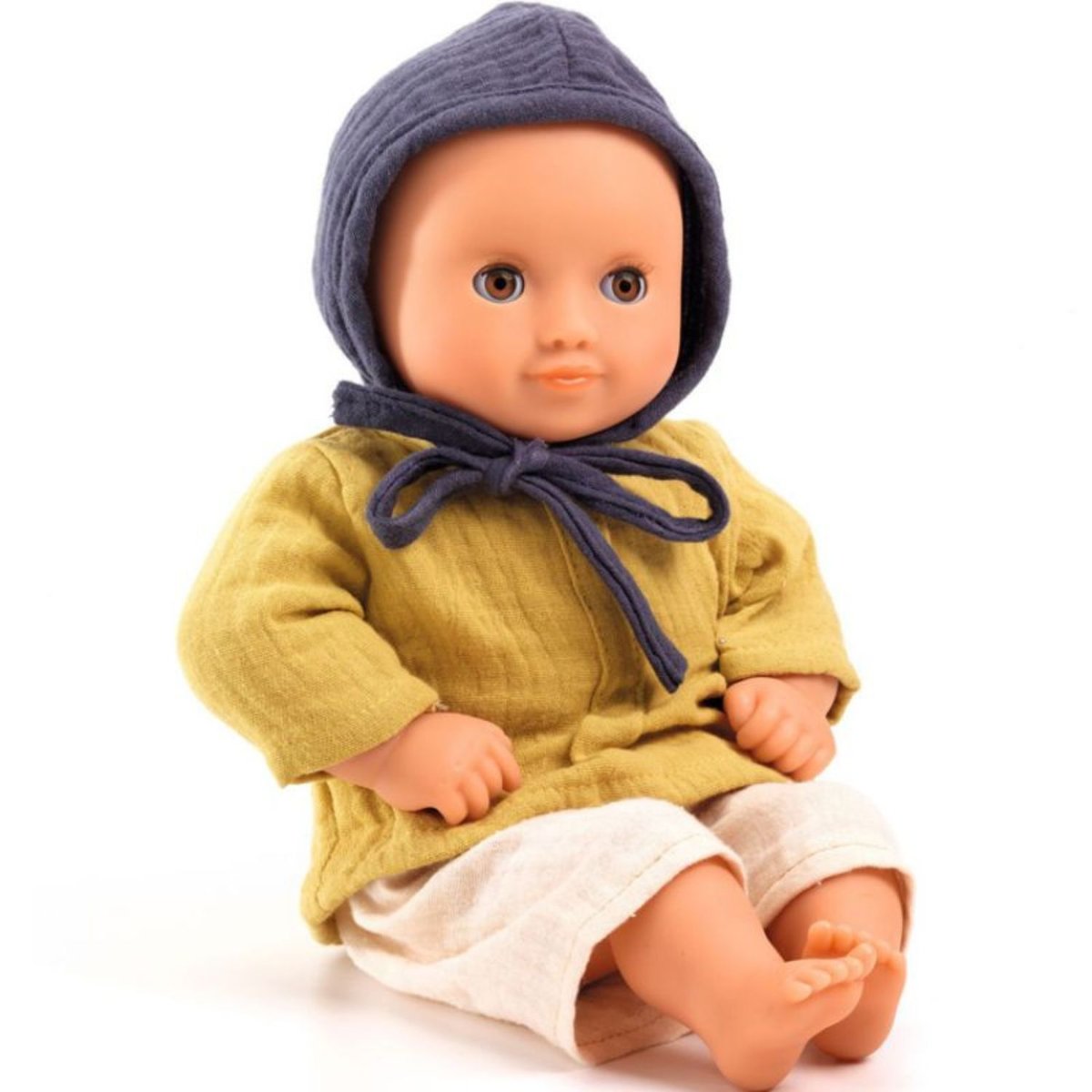 Poupon bébé pistache, bleu marine, écru, DJECO