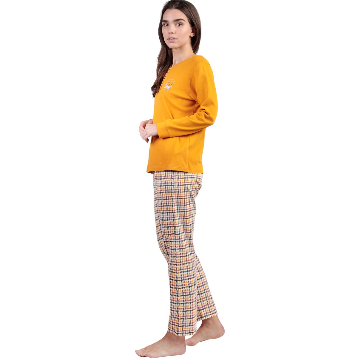 Pyjama pantalon top polo manches longues LouLou Returns jaune, ADMAS