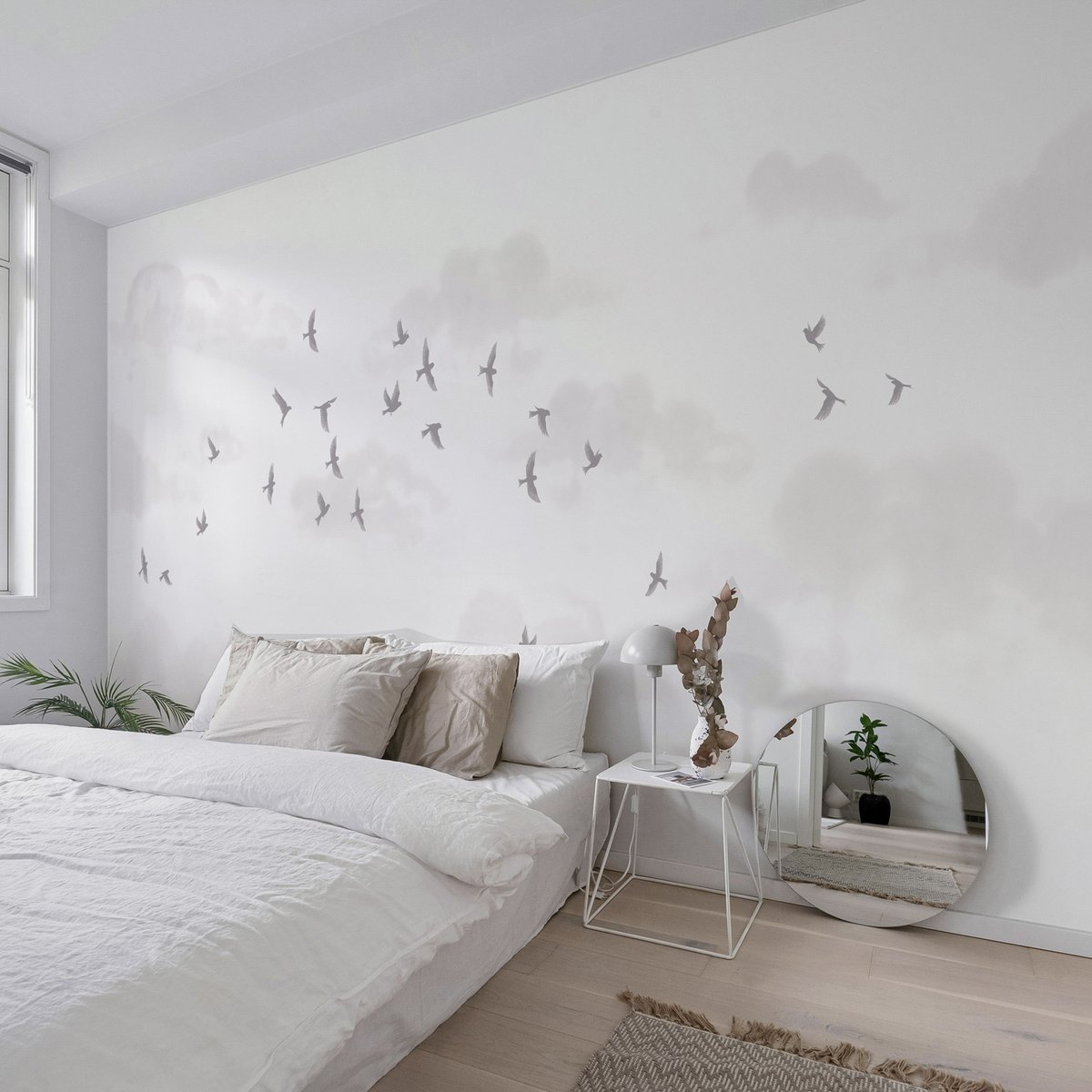 Papier peint panoramique Murmuration, Beige 525 x 250cm gris, ACTE DECO