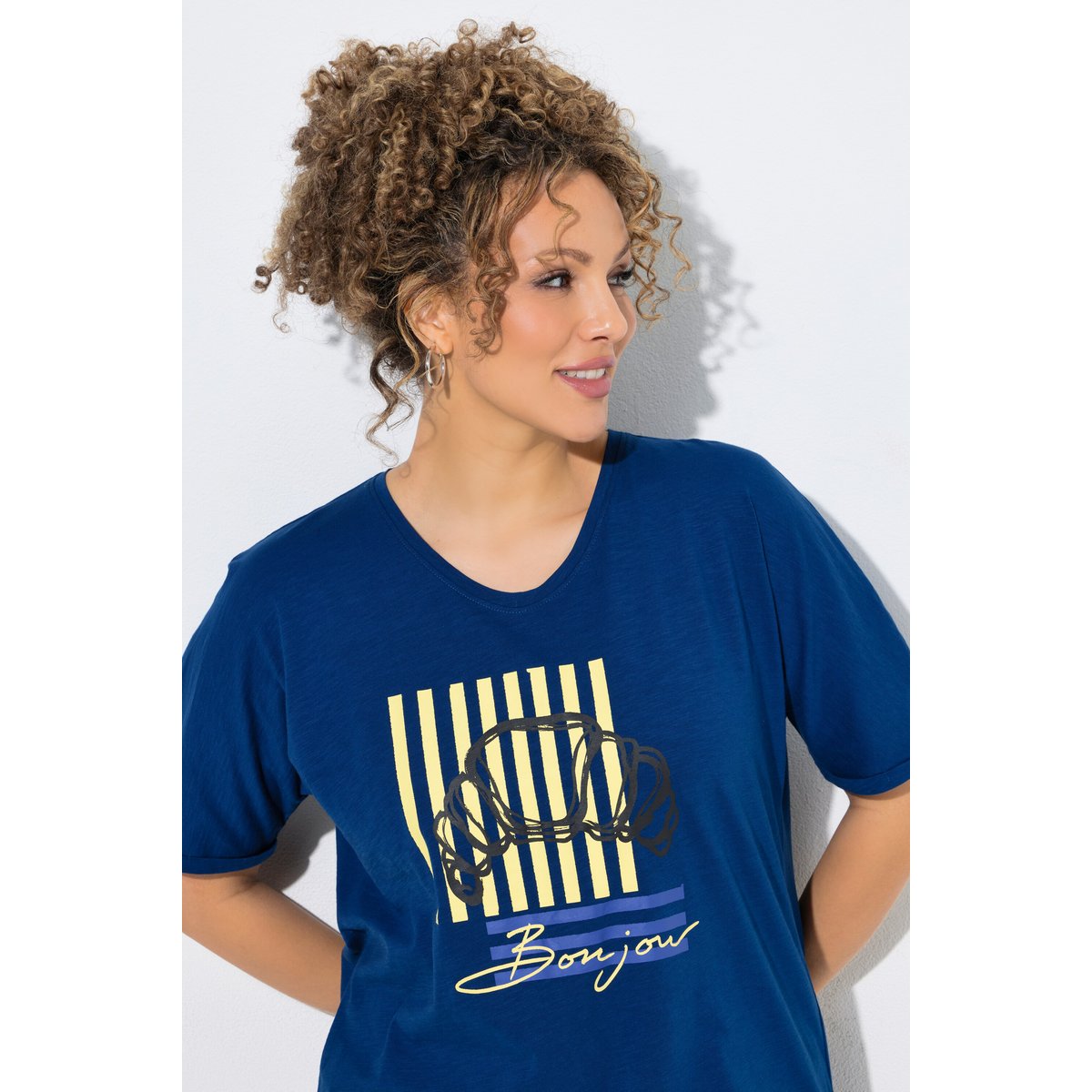 T-shirt motif croissant, coupe oversize bleu, ULLA POPKEN