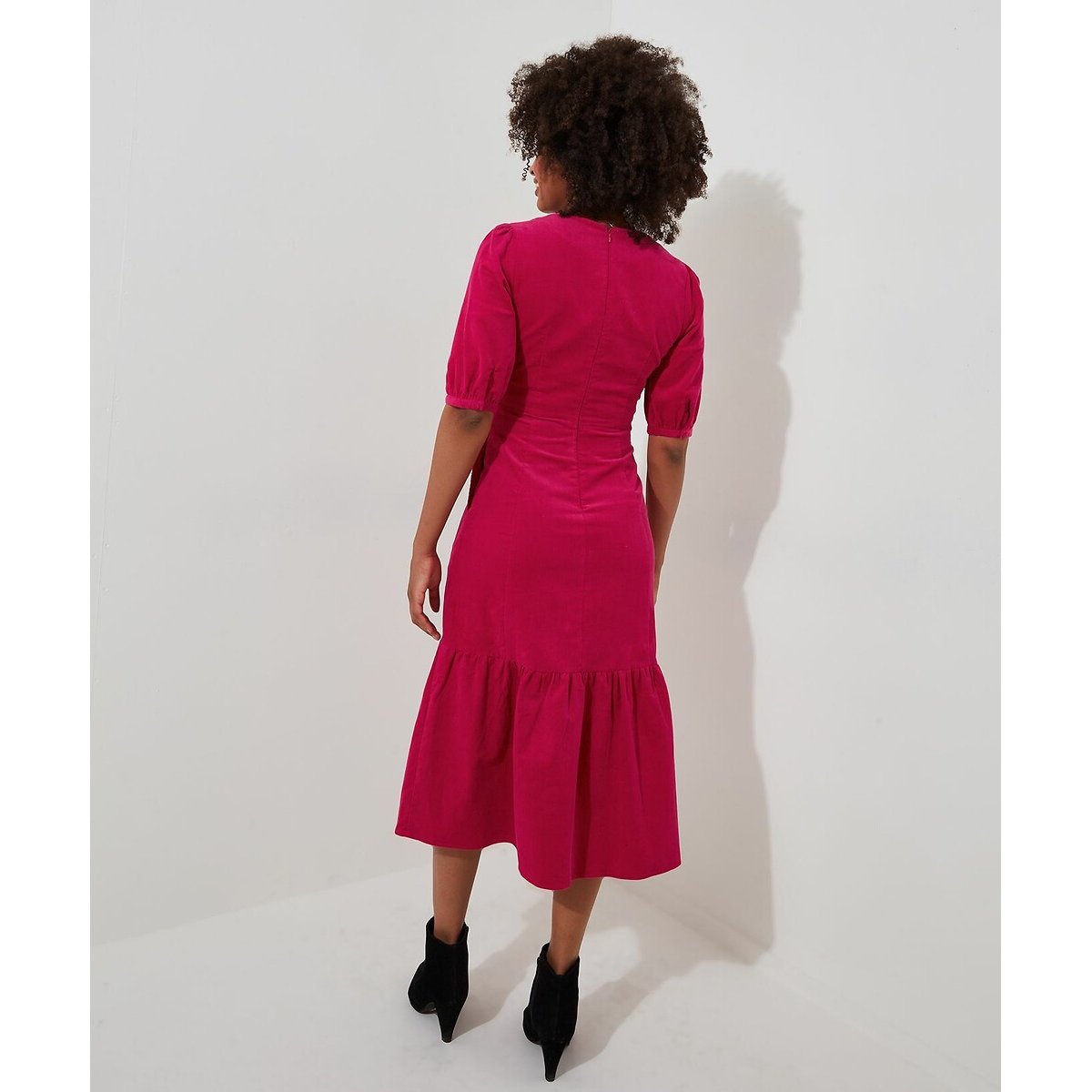 Corduroy Puff Sleeve Dress pink, JOE BROWNS