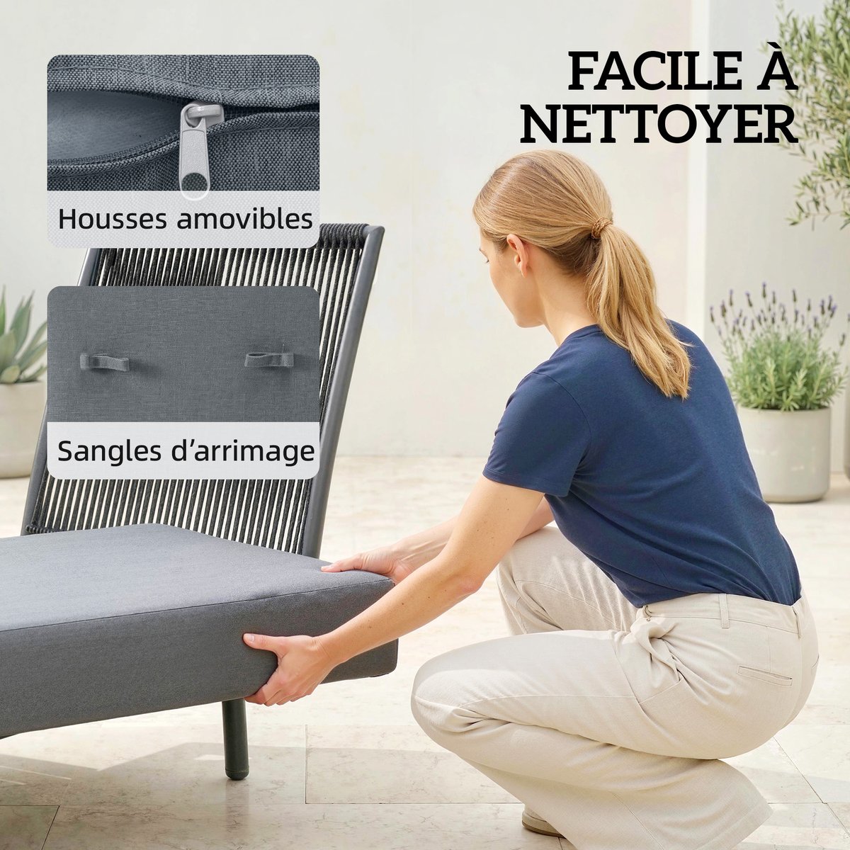 Chaise longue Métal Gris gris, noir, OUTSUNNY