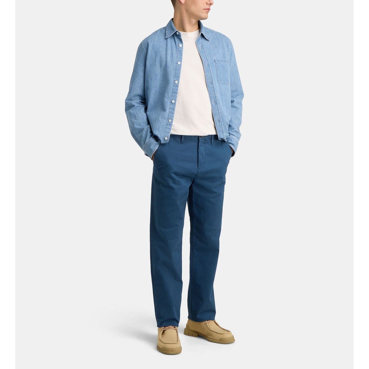Pantalon chino droit en coton stretch bleu saphir, GALERIES LAFAYETTE