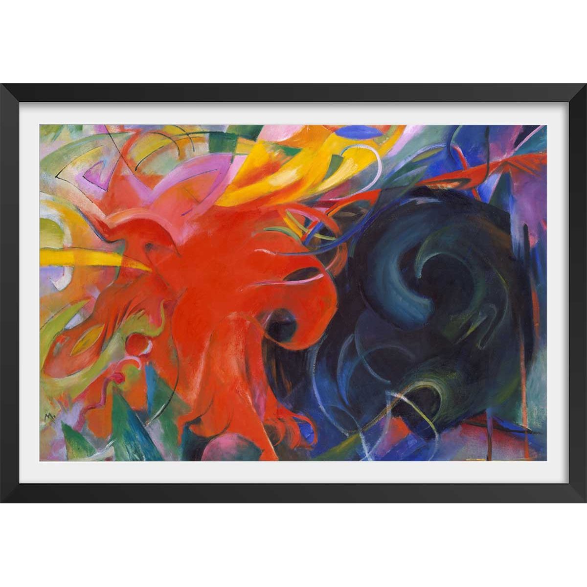 Poster Fighting forms- par Franz Marc affiche + cadre en bois - noir, HEXOA