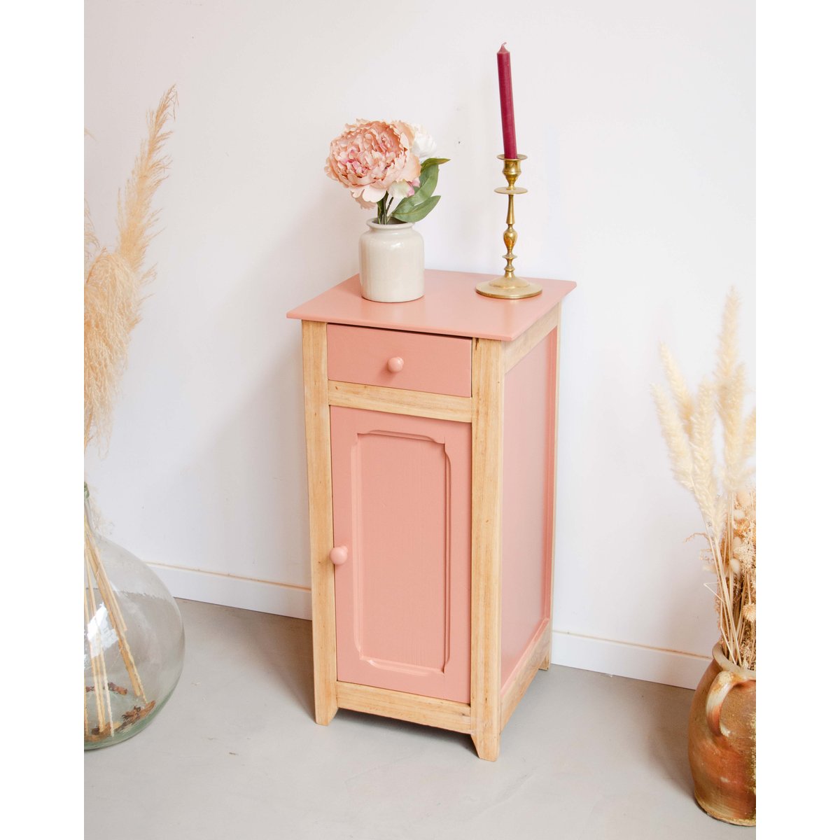 Table de chevet en hêtre Odile N°1398 - Bon état rose, DEBONGOUT