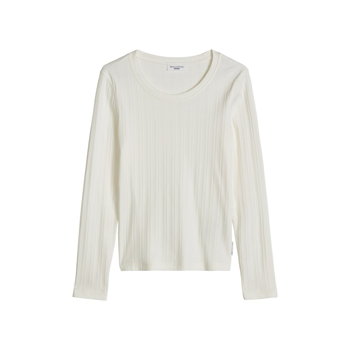 T-shirt à manches longues en jersey côtelé, coupe ajustée en pur coton biologique blanc, MARC O’POLO DENIM