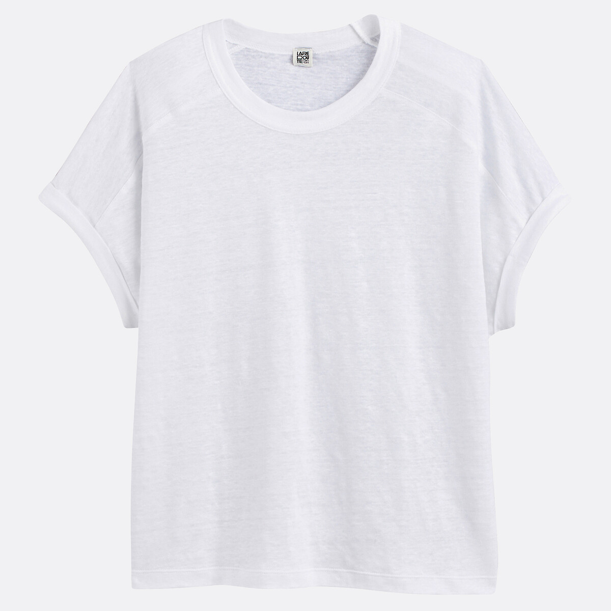 T-shirt col rond, à manches courtes, en lin blanc, LA REDOUTE COLLECTIONS