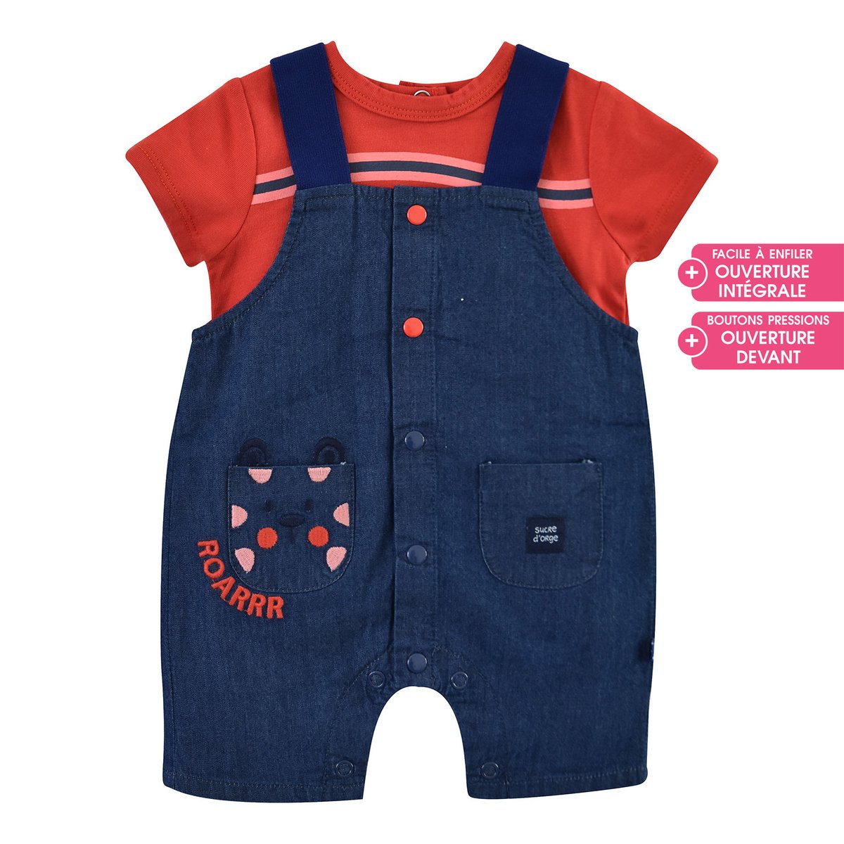 Tee shirt salopette en jean emilien bleu, SUCRE D'ORGE